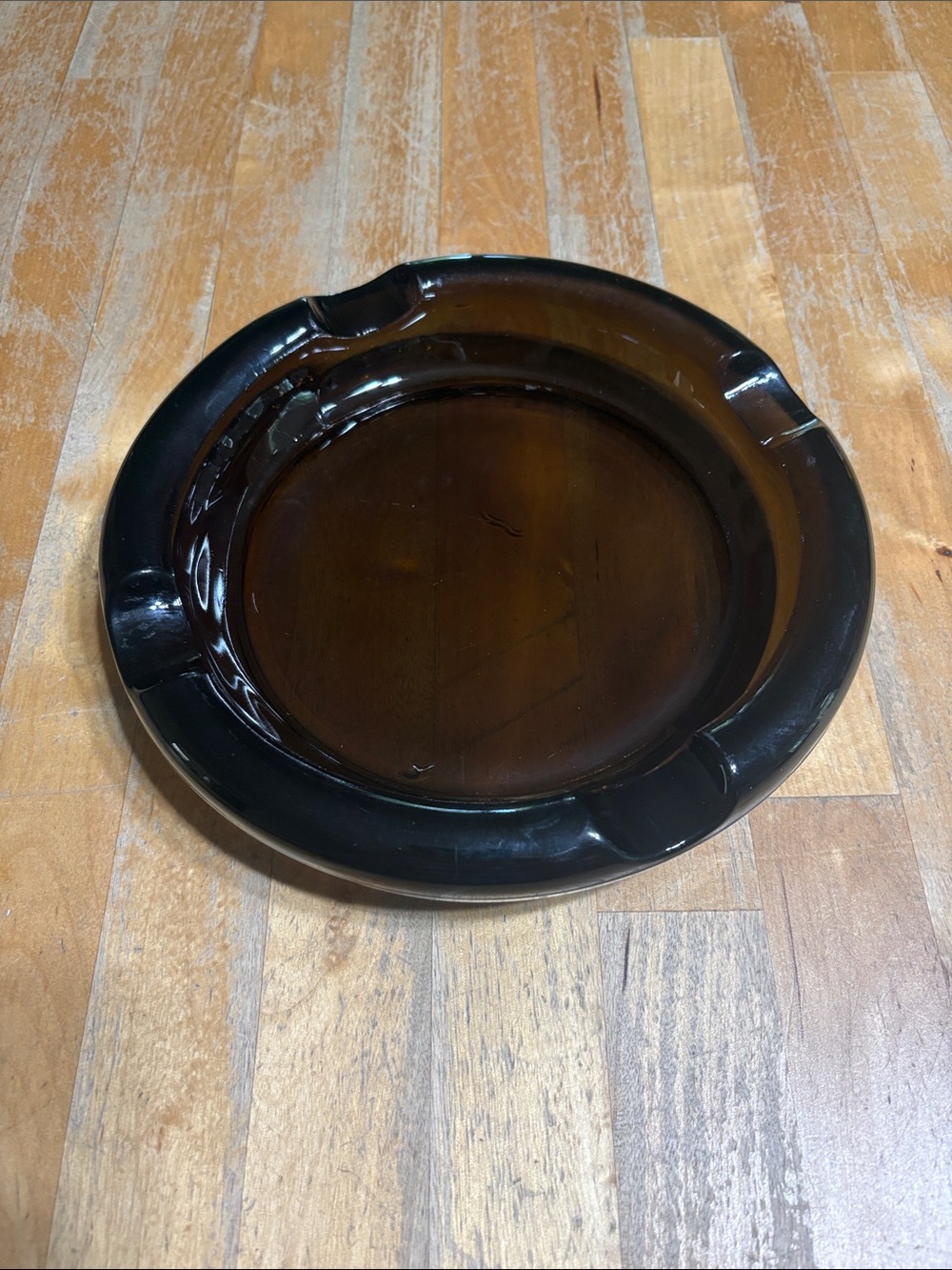 Brown Amber Glass Vintage 8” Ashtray